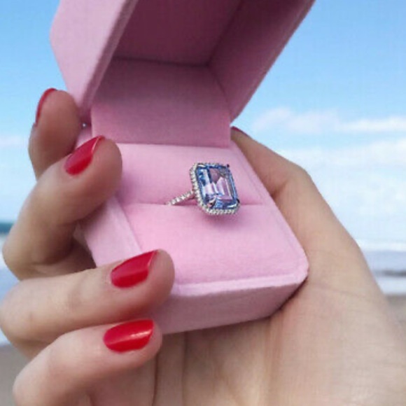 925 Silver Rings Emerald Cut Aquamarine - Picture 7 of 11